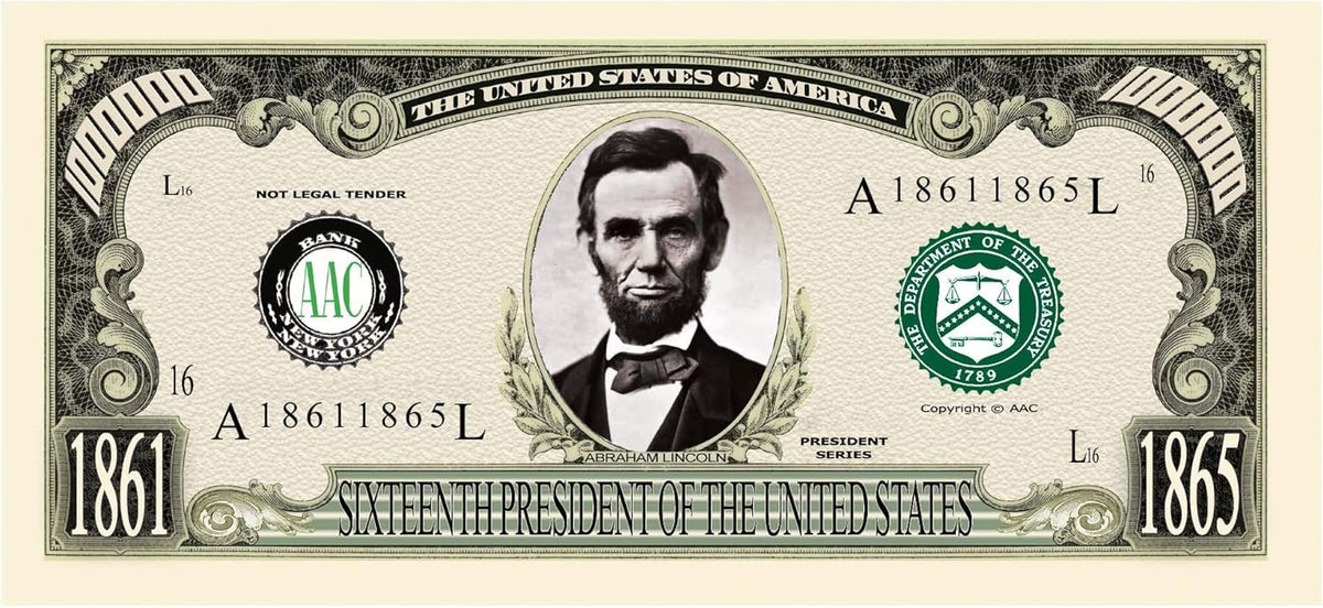 100 - President Abraham Lincoln Million Dollar Novelty Money Patriotic Bills