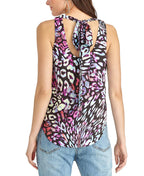 Rachel Roy Womens Animal Print Sleeveless Top Black XS