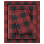 Woolrich Cotton Sheet Set Cottage Charms Print, 100% Cotton Flannel Sheets Warm & Fuzzy Bedding Set King Size Sheets, Fitted Pocket Fits Up to 14" Mattress, King Red/Black Buffalo Check, 4 Piece