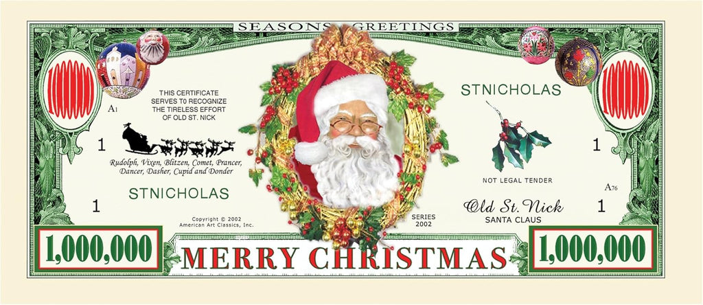 1000 TOTAL - Million Dollar Santa Claus Dollar Merry Christmas Holiday Bills