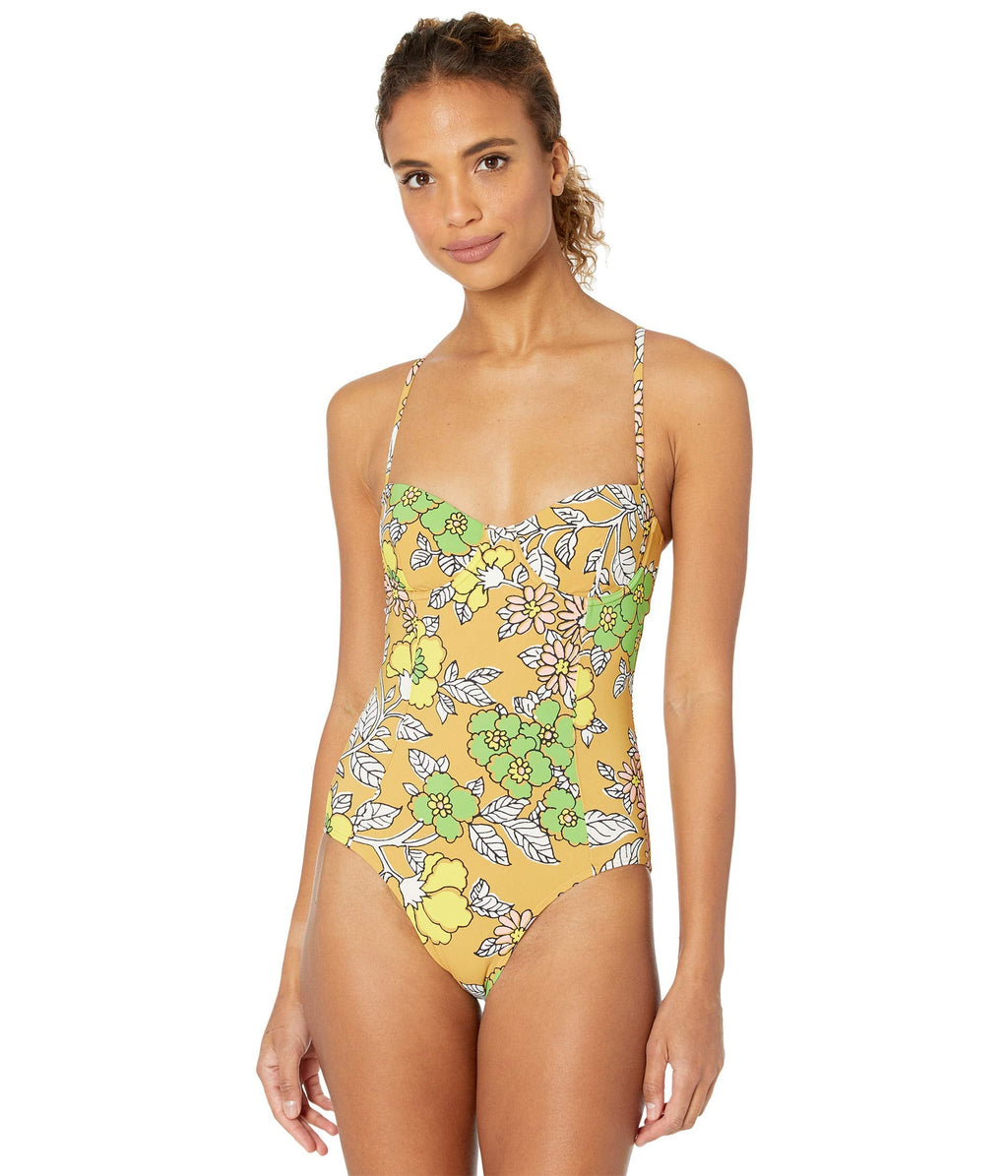 Tory Burch Women's Printed Underwire One Piece, Brown Wallpaper Floral, M