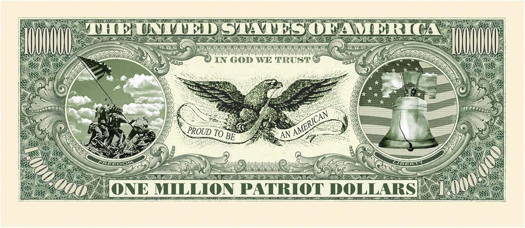 100 TOTAL - Patriot Million Dollar Novelty Money Bills Party Fake Casino Play