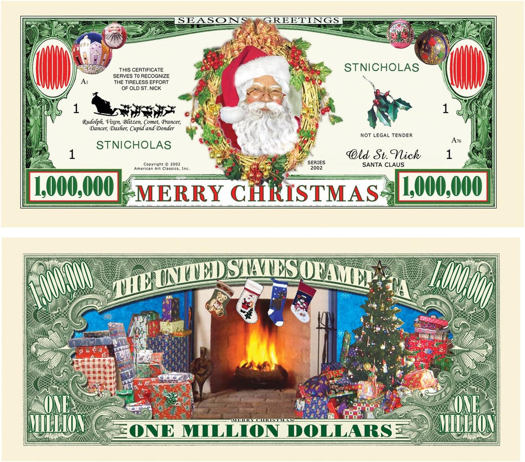 1000 TOTAL - Million Dollar Santa Claus Dollar Merry Christmas Holiday Bills