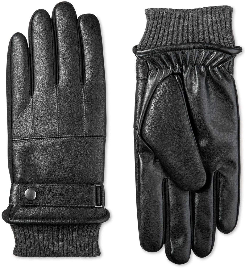 Isotoner Mens Faux Nappa Leather Smart Touch Winter Gloves Black L