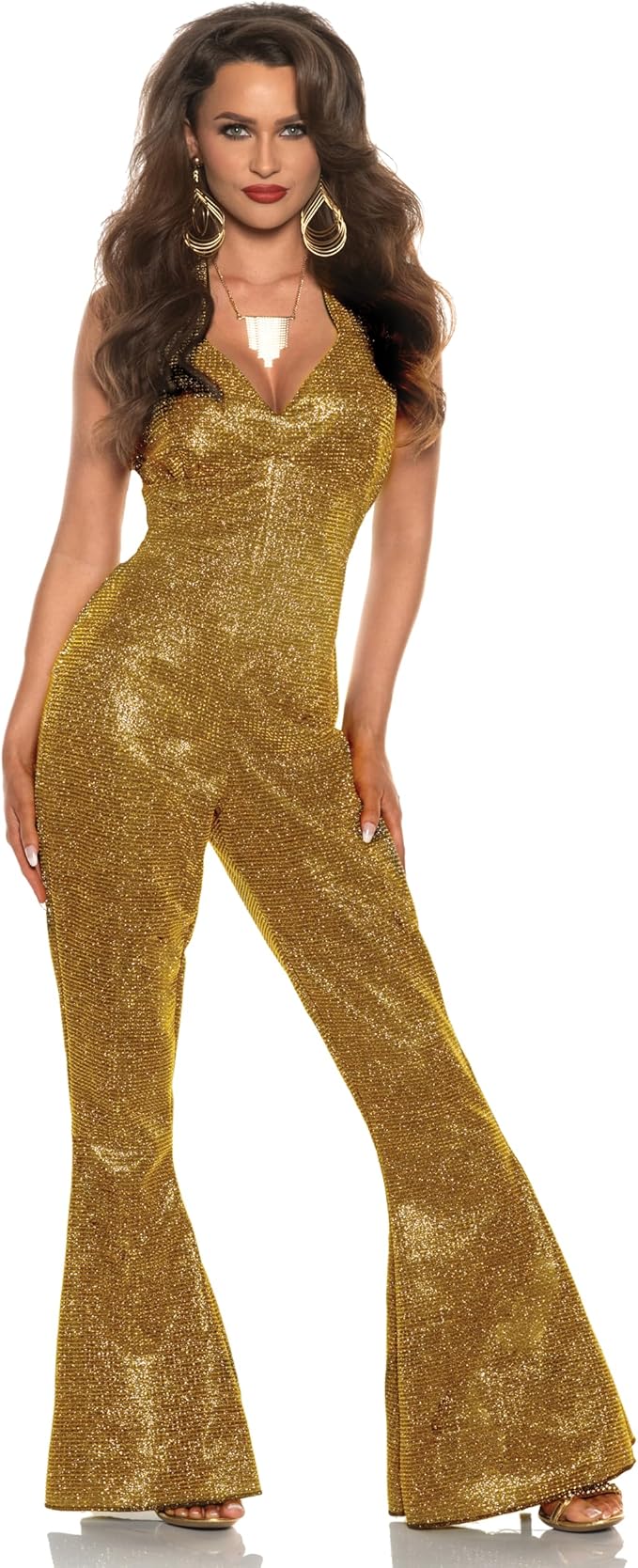 Shining Star 70's 80's Gold Disco Diva Jumpsuit Women's Costume