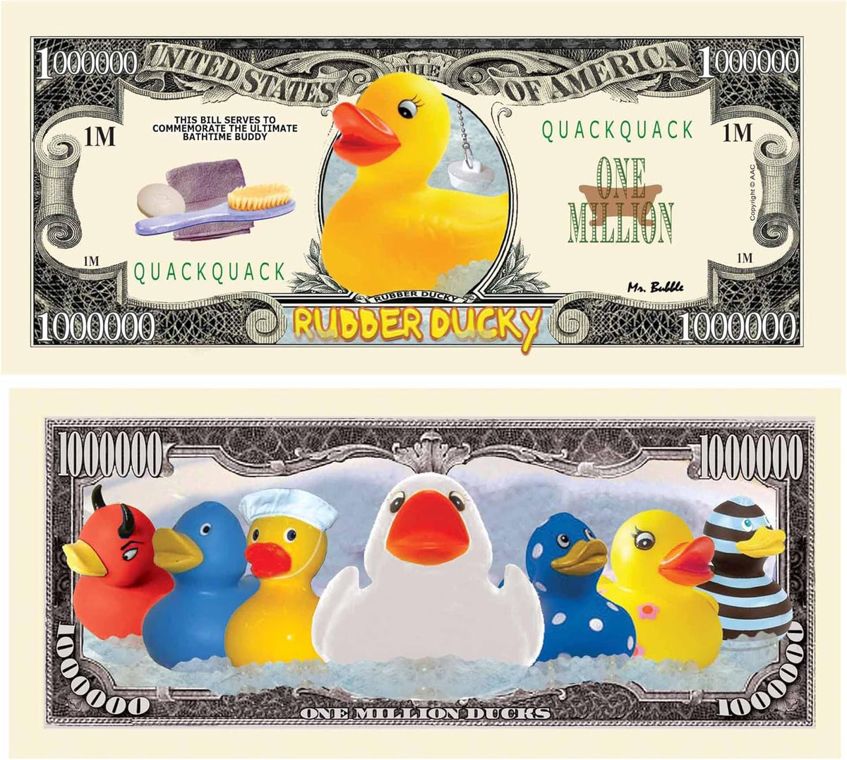 100 TOTAL - Rubber Ducky Million Dollar Collectible Novelty Bills - Play Money