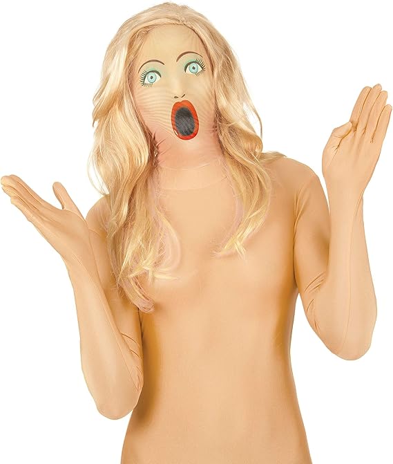 Adult Fabric Doll Mask with Attached Long Blonde Wig