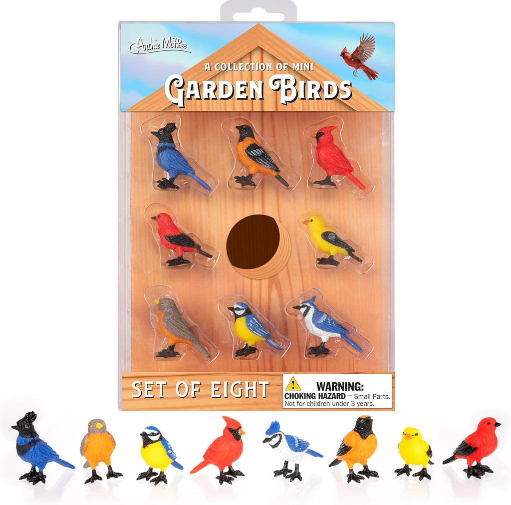 A Collection of Mini Garden Birds - 8pc Tiny Statue Figurines- Archie McPhee