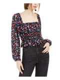 Leyden Womens Juniors Smocked Floral Top Black M