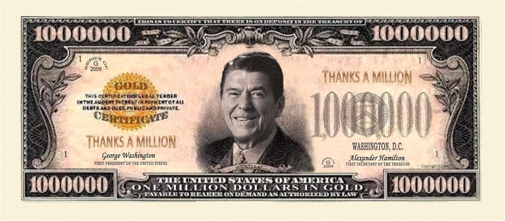 100  "Thanks A Million" Ronald Reagan Dollar Gold Certificate Banknote Bills