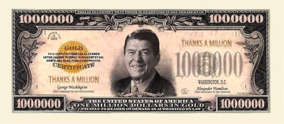 1000  "Thanks A Million" Ronald Reagan Dollar Gold Certificate Banknote Bills