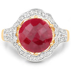 14K Yellow Gold Plated 6.91 Carat Dyed Ruby and White Topaz .925 Sterling Silver Ring