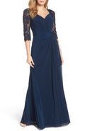 La Femme Ruched Twist Column Gown in Navy - Size 10