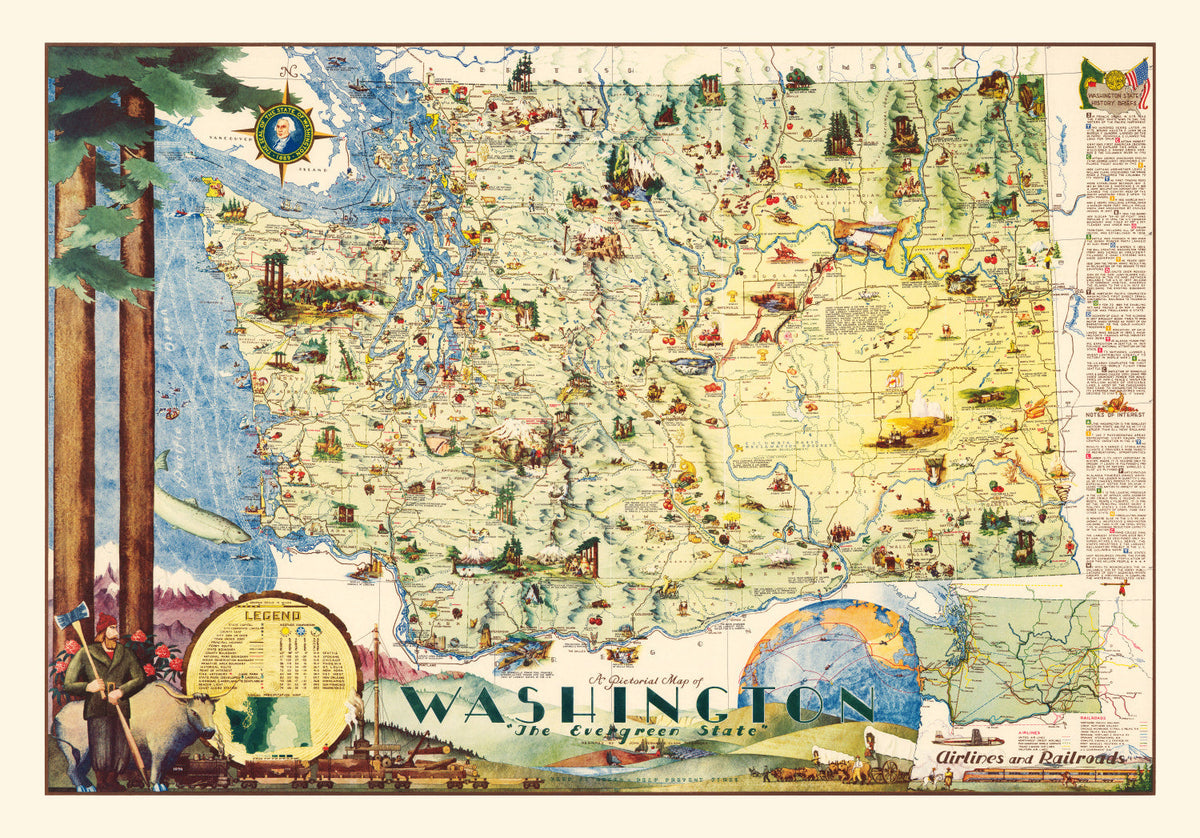 Vintage Map of Washington 1948