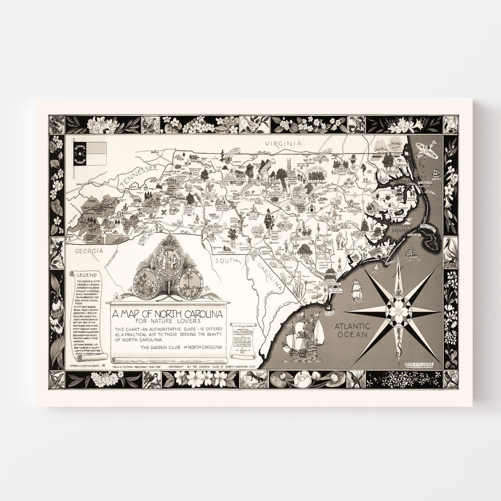 Vintage Map of North Carolina 1937