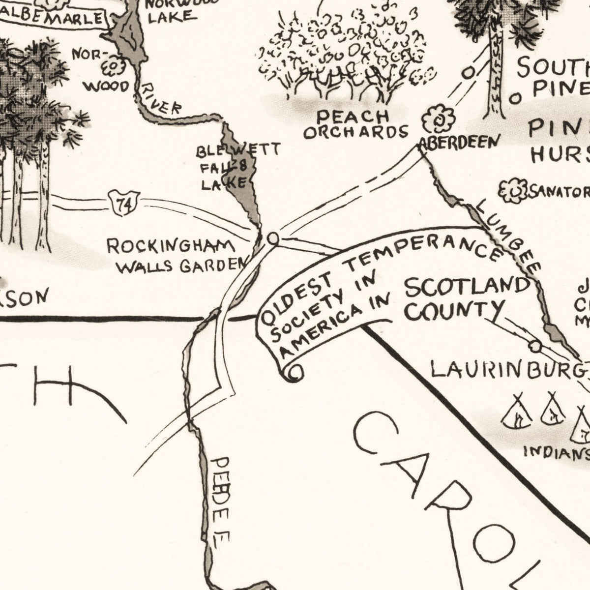 Vintage Map of North Carolina 1937