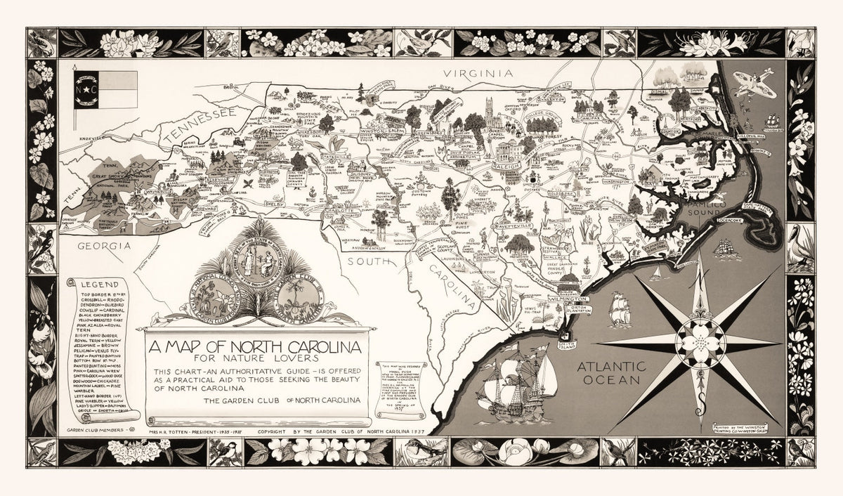 Vintage Map of North Carolina 1937