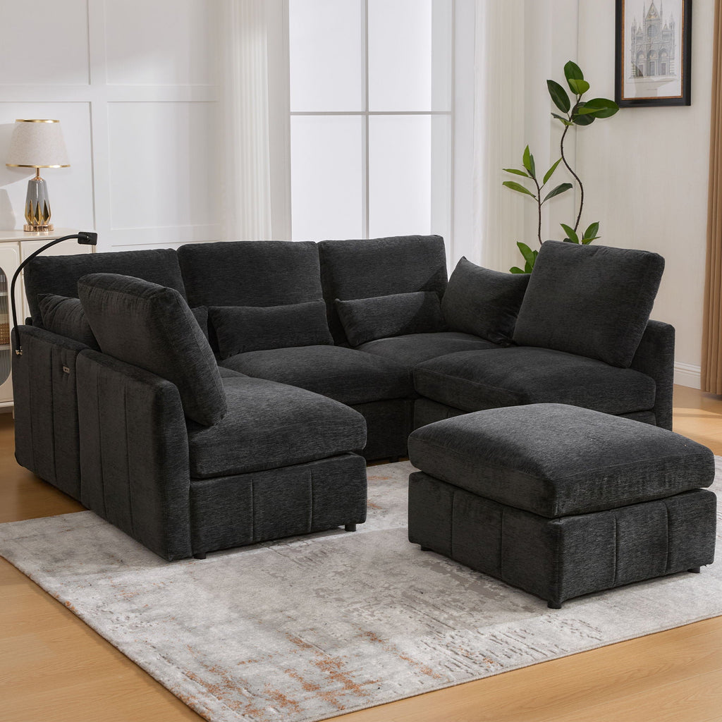 Modern Modular U-Shaped Sofa Bed With Movable Ottoman