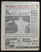 Boston Herald Newspaper Sept 19, 1996 Roger Clemens 20 Strikeouts Red Sox 190808