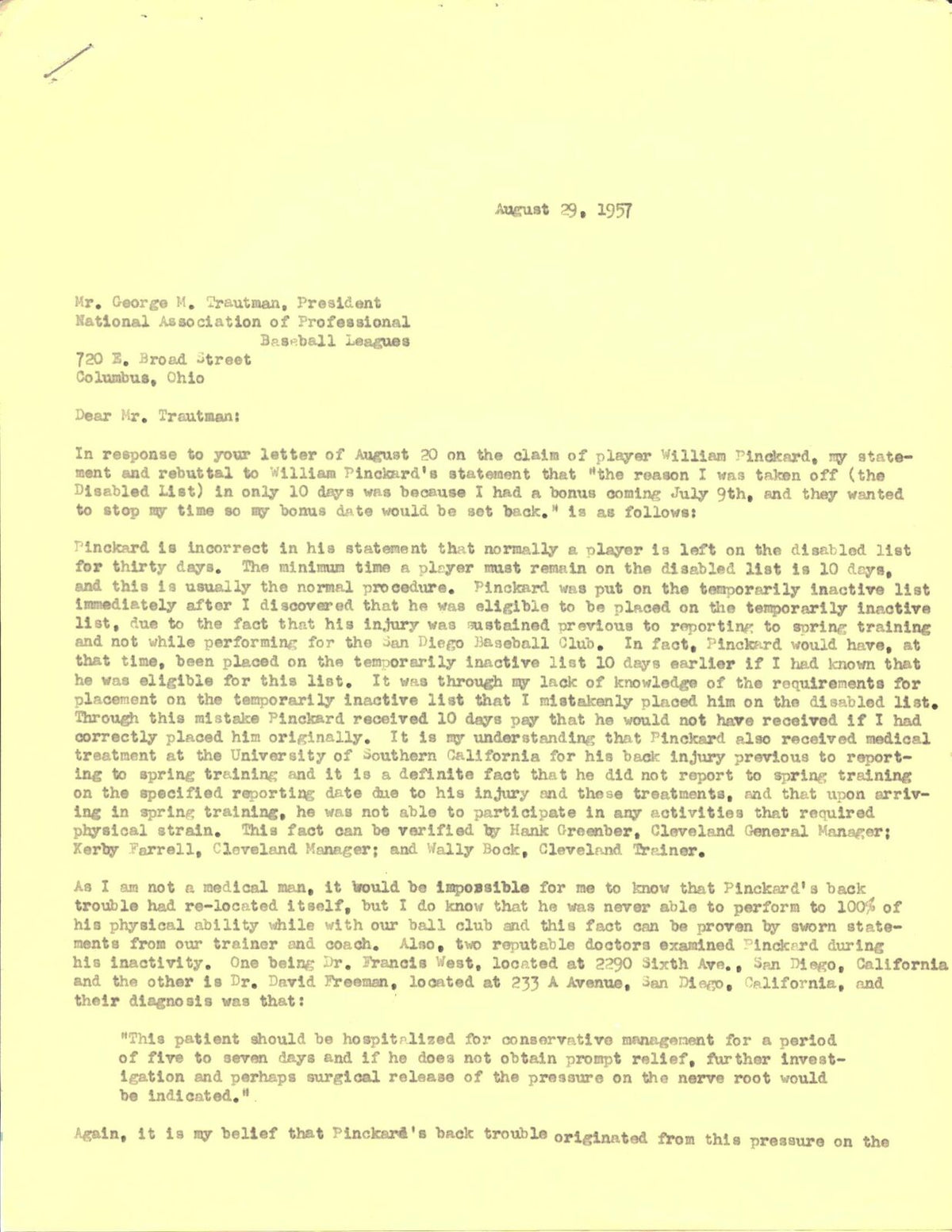George Trautman Ohio State Buckeyes Signed National Assoc. Letterhead 151636