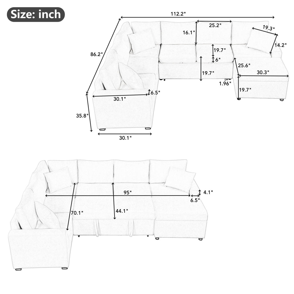 Sectional Sofa Pull-Out Sofa Bed Sleeper With A Storage Ottoman