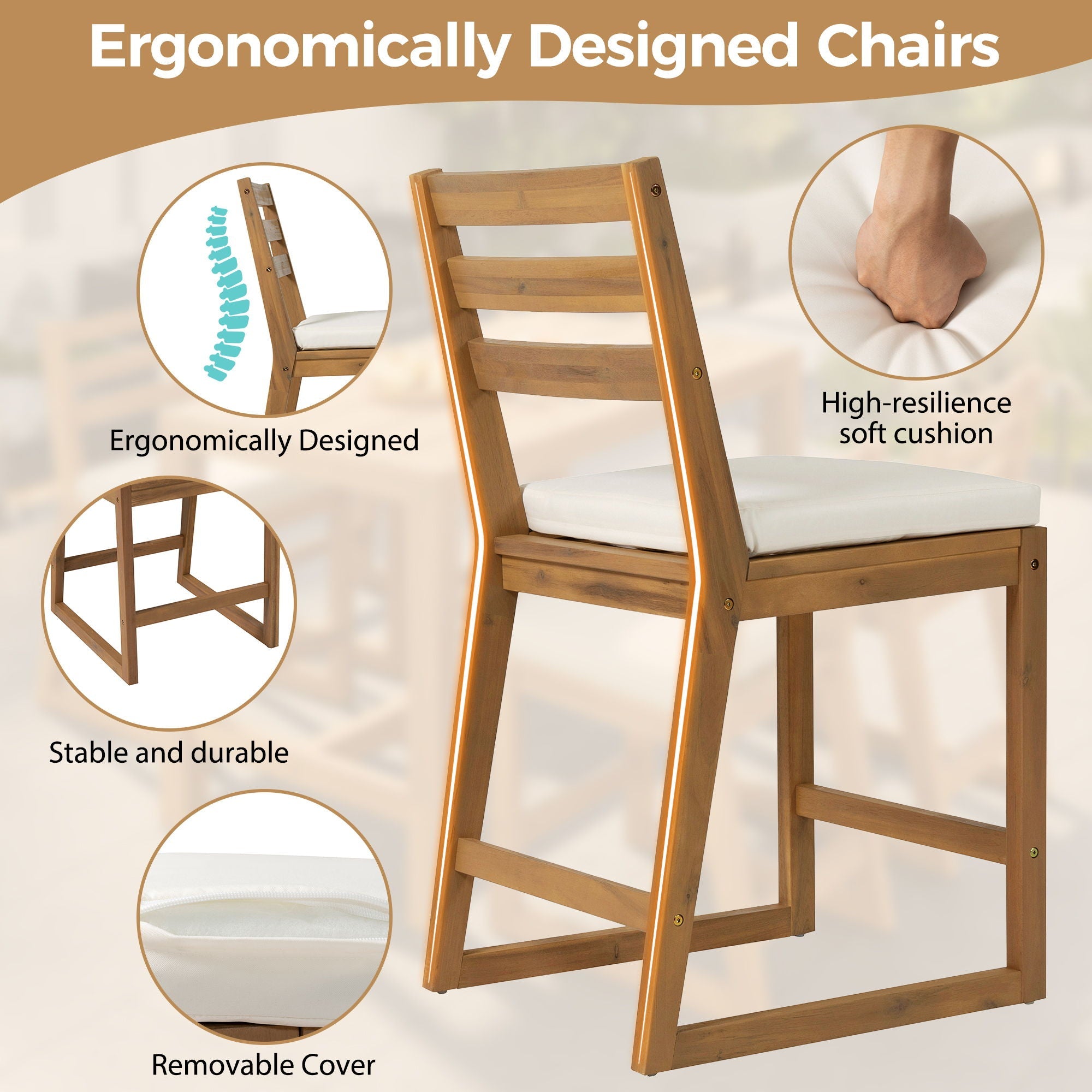 Patio Bar Set With Ergonomic Chairs