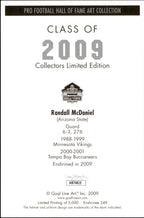 Randall McDaniel HOF Autographed/Inscr Goal Line Art GLAC Postcard Vikings JSA