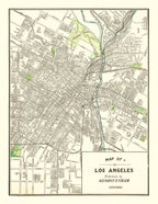 Vintage Map of Los Angeles, California 1908
