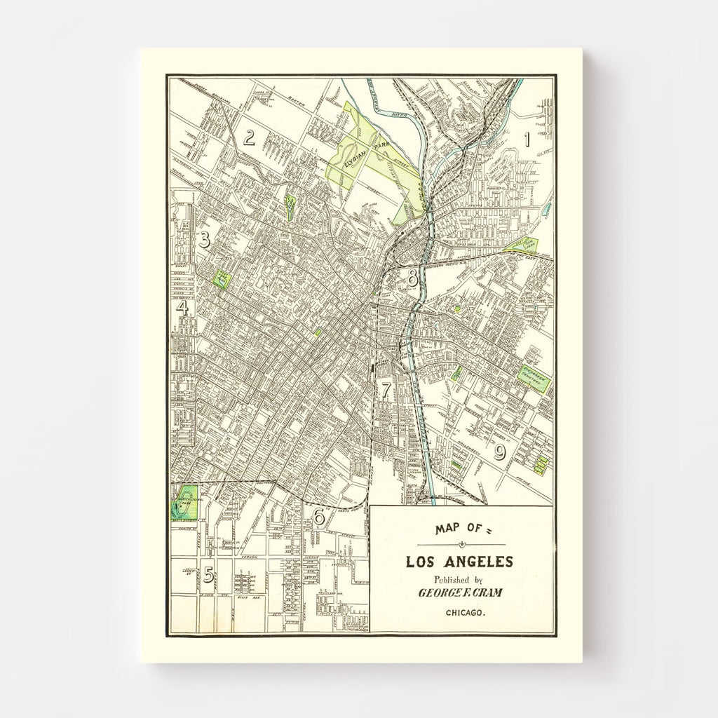 Vintage Map of Los Angeles, California 1908