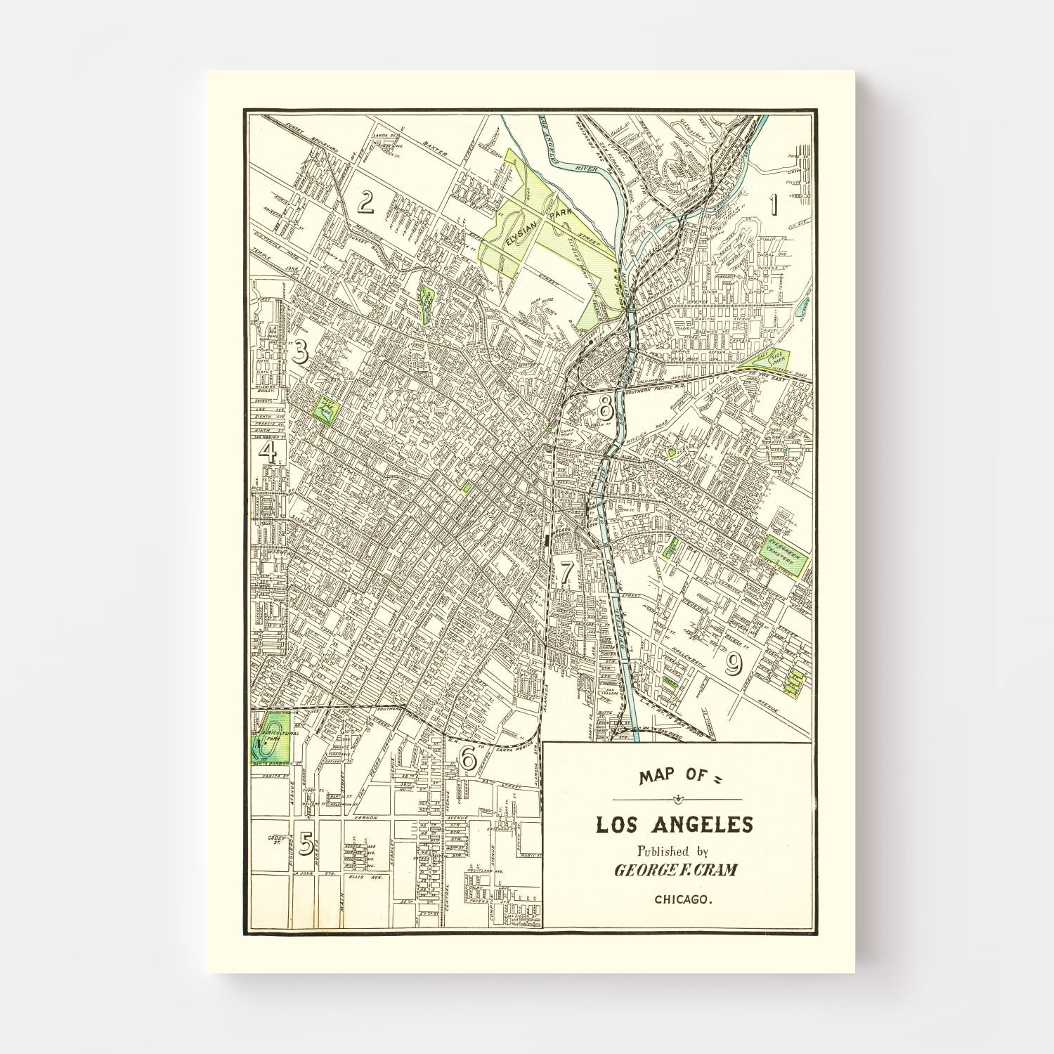 Vintage Map of Los Angeles, California 1908