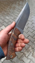 Hunting Knife 1075 Carbon Steel and Walnut Wood Handle - Blacksmith Made Camping Knife - Tactical Knife - Survival Knife with Sheath