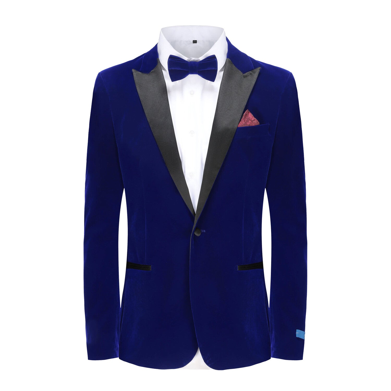 2-Piece Velvet Birdseye Lapel Slim-Fit Tuxedo With Performance Stretch Pants & Bow Tie // Blue