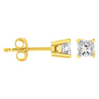 AGS Certified 14K White Gold 1.0 Cttw 4-Prong Set Princess-Cut Solitaire Diamond Push Back Stud Earrings (I-J Color, SI2-I1 Clarity)