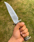 Exquisite Damascus Hunting Knife with Stacked Leather Handle | Limited Edition | cskforged store"
