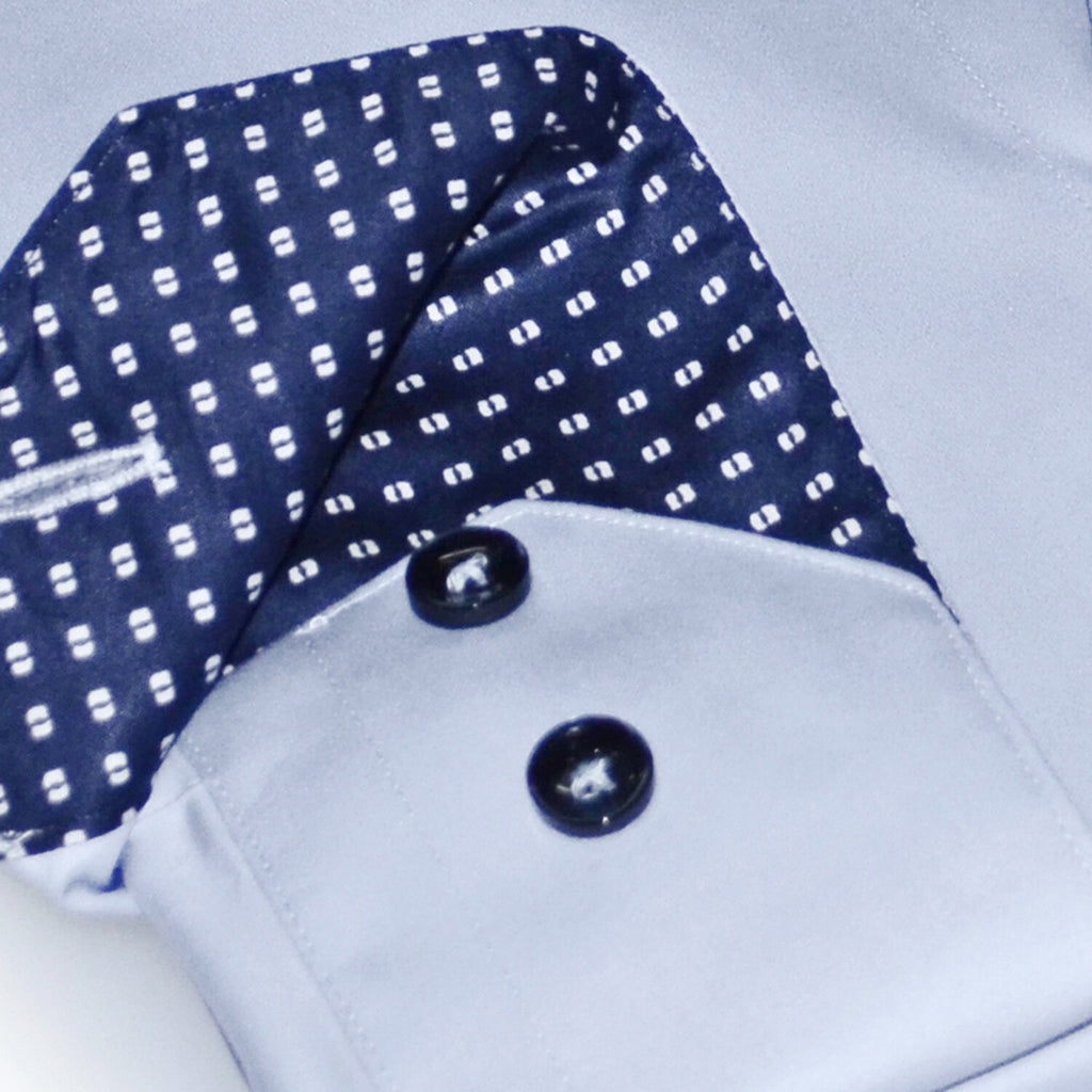 Contrast Collar & Cuff Button Up // Light Blue + Navy Dots Trim