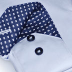 Contrast Collar & Cuff Button Up // Light Blue + Navy Dots Trim