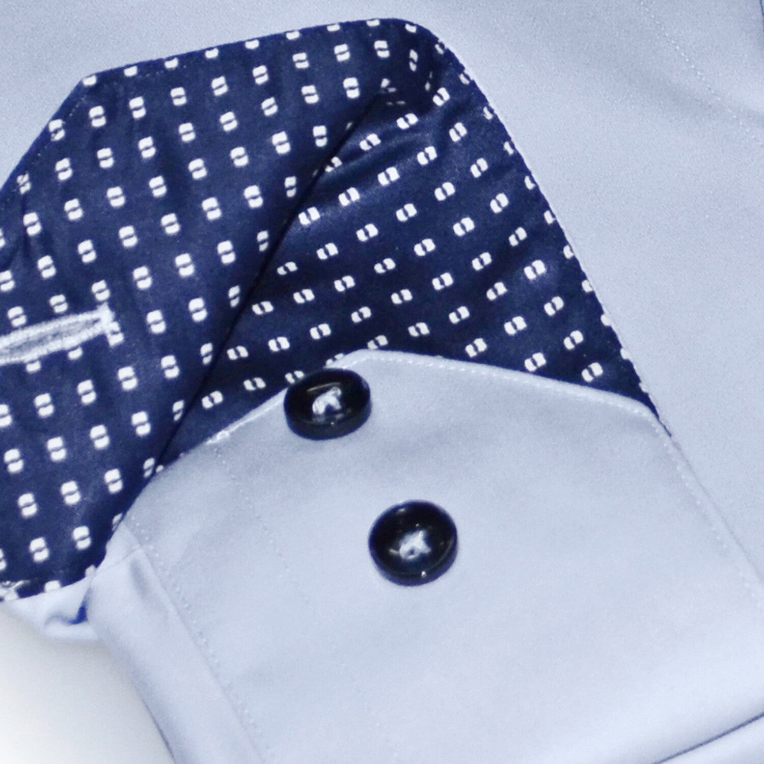 Contrast Collar & Cuff Button Up // Light Blue + Navy Dots Trim
