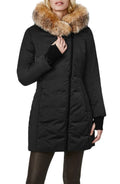 Bernardo Puffer Jacket with Faux Fur Trim in Black, Size Medium