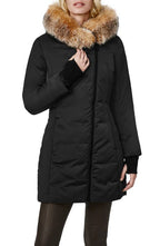 Bernardo Puffer Jacket with Faux Fur Trim in Black, Size Medium