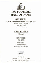 Gale Sayers HOF Bears Signed/Inscr Goal Line Art GLAC Postcard JSA 167176