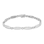 14K White Gold 1-1/2 Cttw Round Brilliant-Cut & Baguette Cut Diamond Bezel and Tapered Link 7" Tennis Bracelet (H-I Color, I1-I2 Clarity)