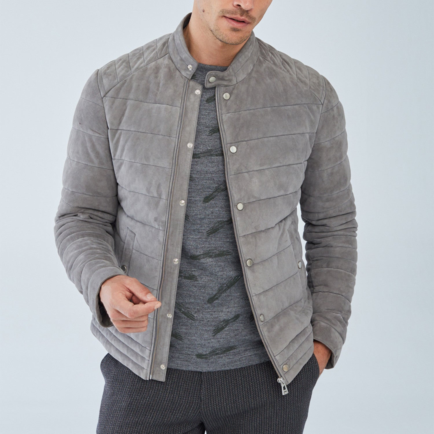 Silver Leather Jacket // Gray