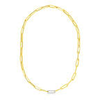 14k Yellow Gold Paperclip Chain Necklace with Diamond Link