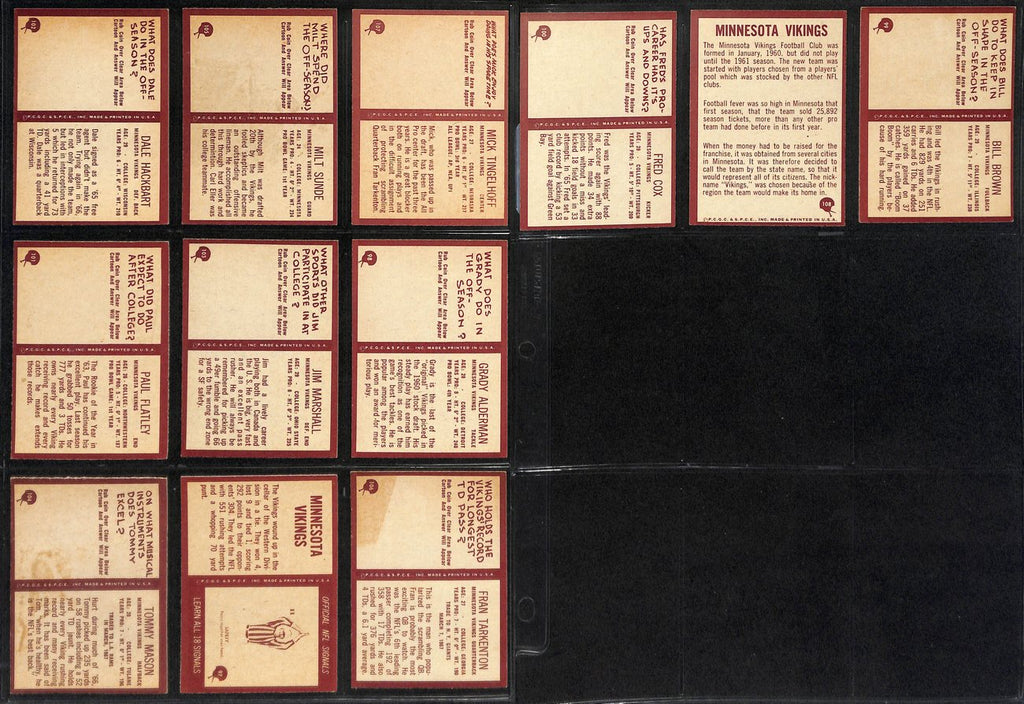 1967 Philadelphia Football Vikings Complete Team Set (12/12) Cards 189257