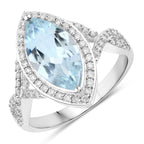 2.24 Carat Genuine Aquamarine and White Diamond 14K White Gold Ring