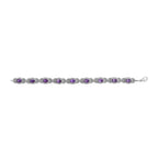 Sterling Silver Oval Purple Amethyst and Diamond Interlocking Halo Link Bracelet