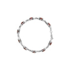 .925 Sterling Silver 7x7mm Checkered Cushion Red Garnet and Diamond Accent Fashion Tennis Link Bracelet (I-J Color, I1-I2 Clarity) - Size 7" Inch