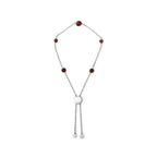 .925 Sterling Silver Bezel Set Red Garnet 5 Station Adjustable Bolo Bracelet