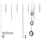 .925 Sterling Silver Checkerboard Cut Oval Purple Amethyst 2" Inch Drop and Dangle Earrings