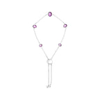 .925 Sterling Silver Bezel Set Purple Amethyst 5 Station Adjustable Bolo Bracelet